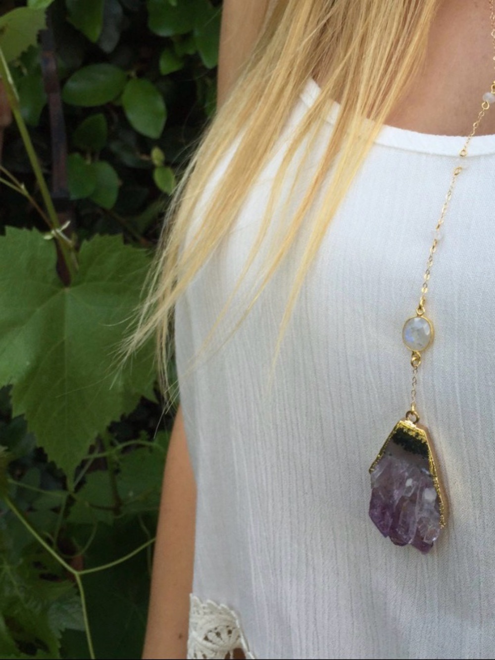 Gold-Plated Amethyst & moonstone Pendant Necklace
